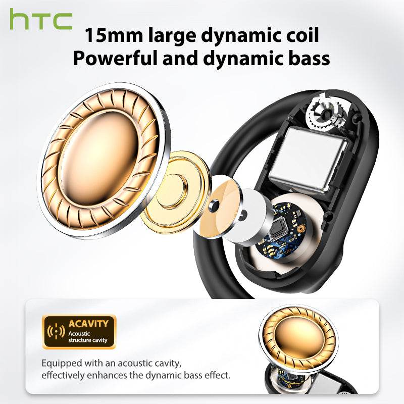 HTC NE03 Bluetooth 6.0 Earphones AI Headphoens Wireless Headphones with Mic Button Control Noise Reduction Earhooks Sports Waterproof Headset - HTCTOP