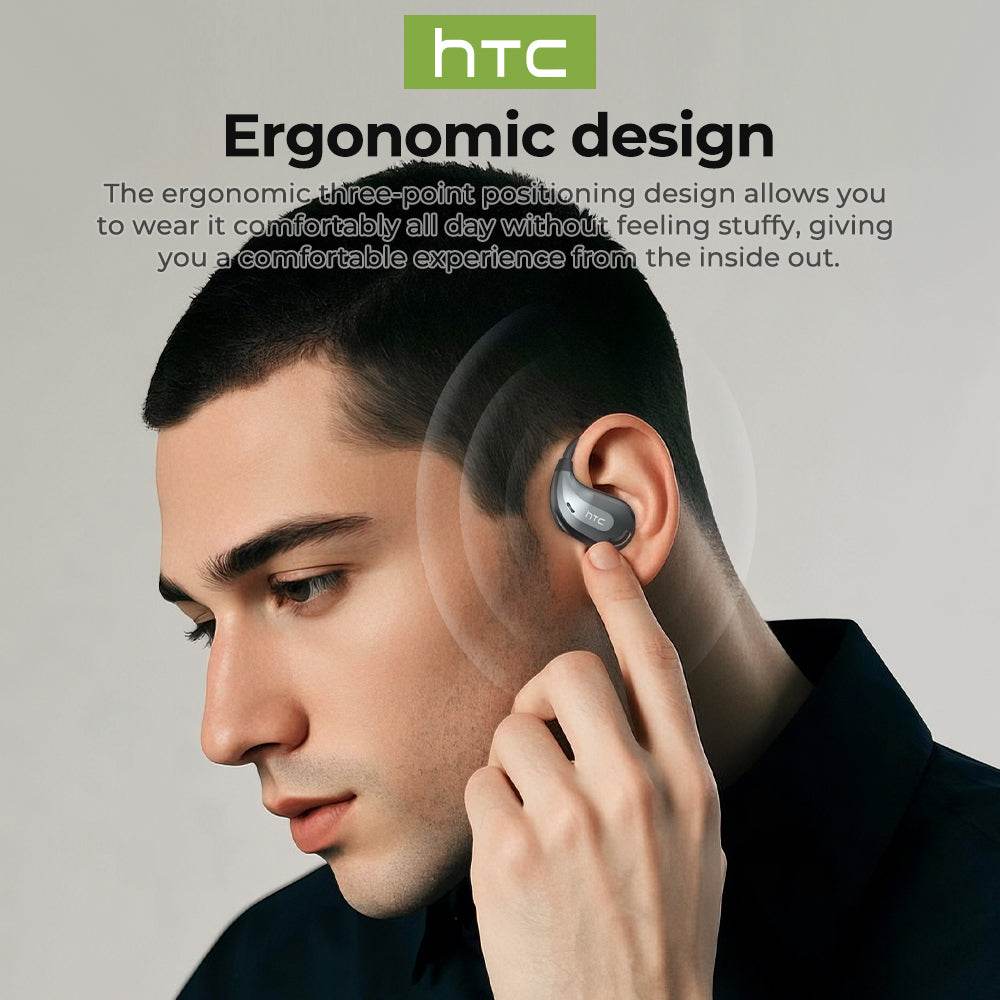 HTC NE18 AI Translator Earbuds Bluetooth V6.0 Earphones TWS Sports Wireless Headphones EarHook Lightweight Headsets Sleek Silver - HTCTOP