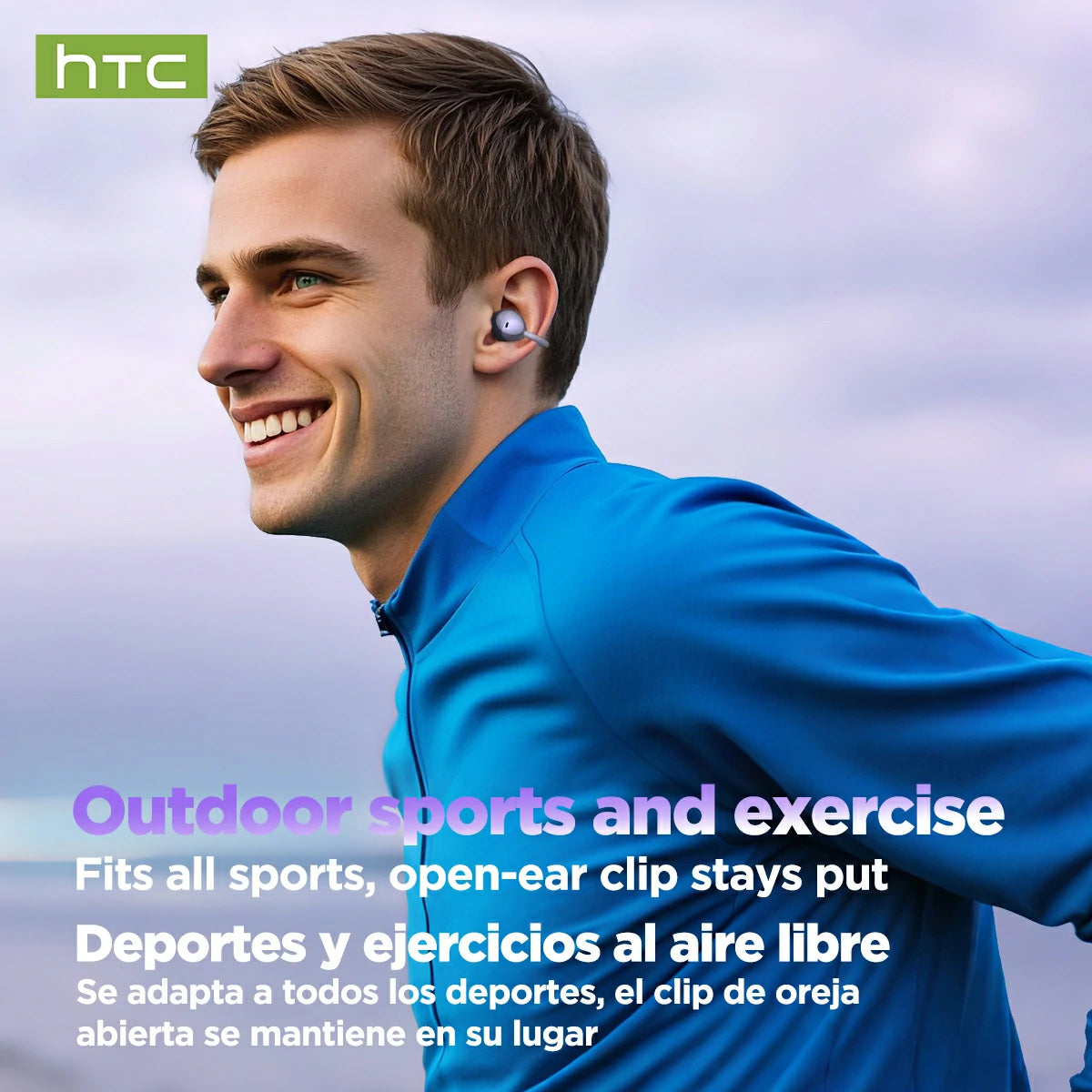 Auriculares HTC NE32 Bluetooth V6.0 AI con pantalla táctil LCD y clip para la oreja OWS Auriculares inalámbricos con traductor y reducción de ruido para llamadas