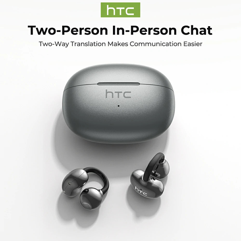 HTC NE55 OWS - Écouteurs clipsables Bluetooth, étanches IPX4, avec boîtier de charge et microphone intégré. Réduction du bruit NC, agréable à porter, excellente qualité sonore, idéal pour le bureau, le sport, les études et les appels vocaux.