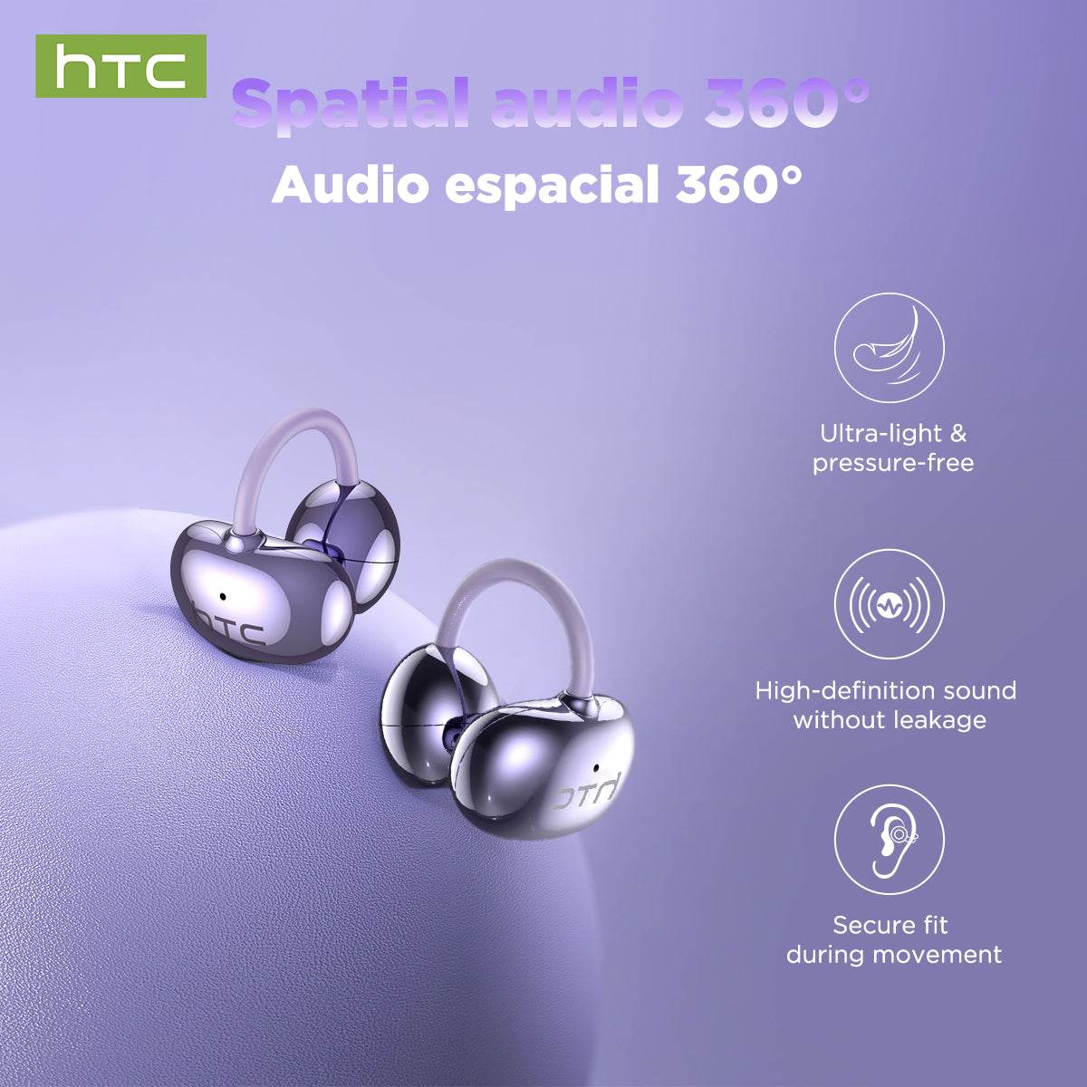 HTC NE32 Bluetooth V6.0 AI Earphones LCD Touch screen OWS Ear Clip Wireless headphones Translator Earbuds Noise Reduction call - HTCTOP