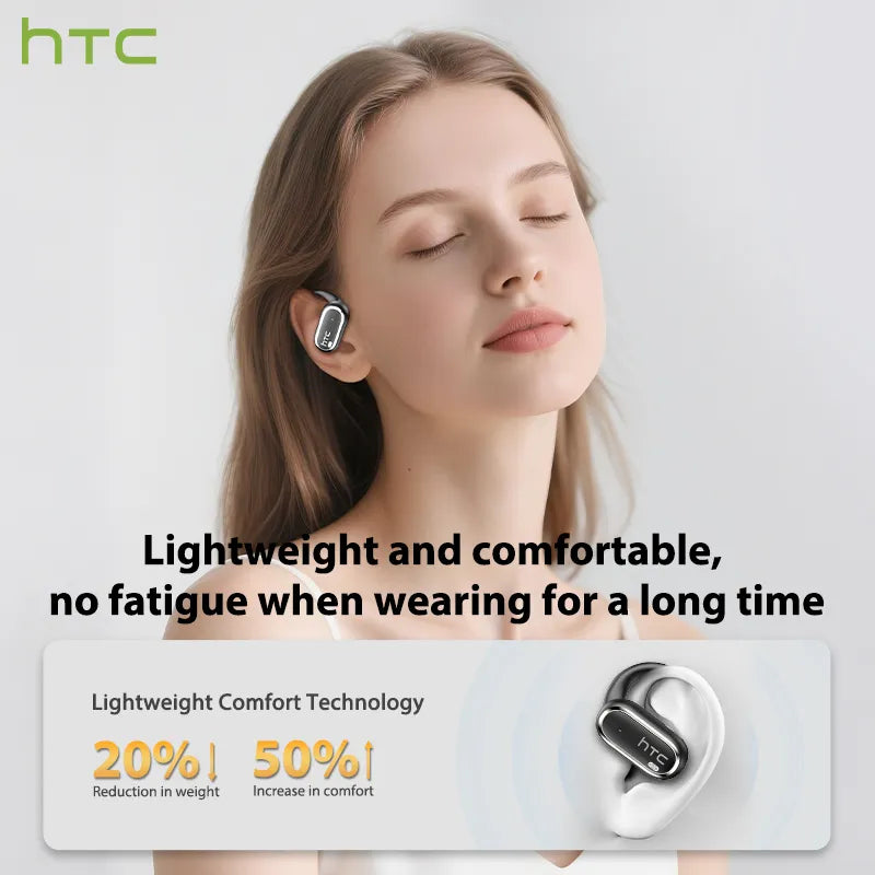 Écouteurs Bluetooth 6.0 HTC NE03, casque sans fil avec micro, bouton de contrôle, réduction du bruit, crochets d'oreille, casque de sport étanche