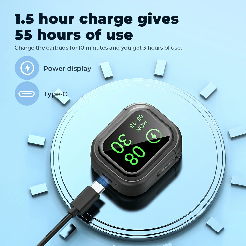 HTC NE20 Bluetooth 5.4 Earphones LED Display High Fidelity Waterproof Wireless Earphones | Suitable for Office, Sports, Study and Audio Calls | Built-in Microphone | Earphones