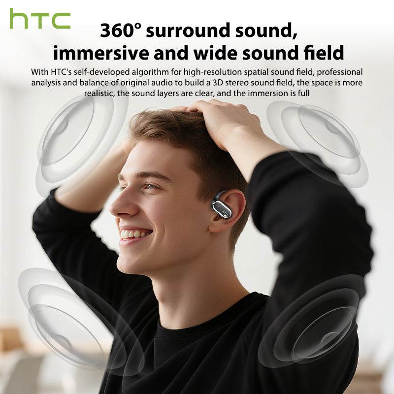HTC NE03 Bluetooth 6.0 Earphones AI Headphoens Wireless Headphones with Mic Button Control Noise Reduction Earhooks Sports Waterproof Headset - HTCTOP