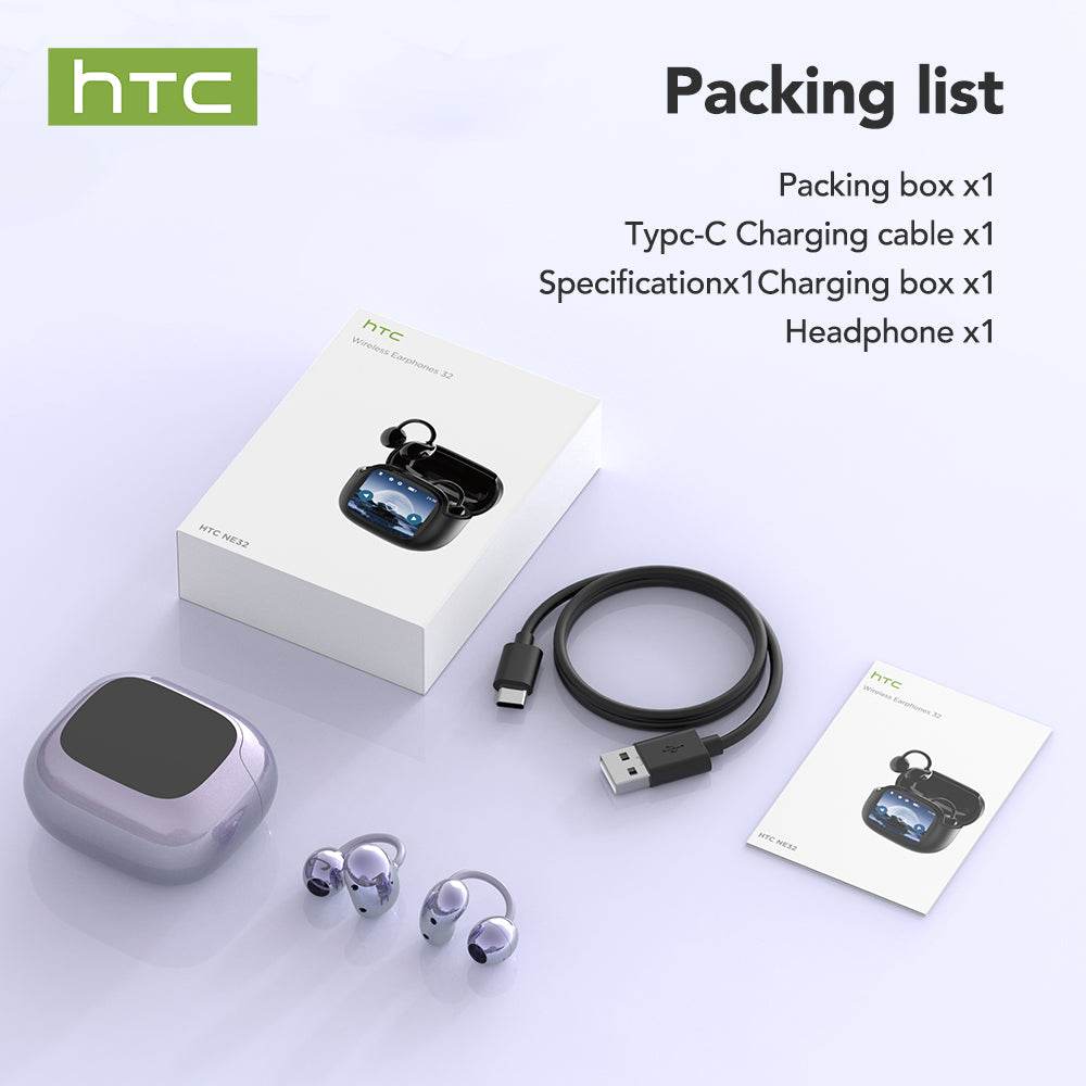 HTC NE32 Bluetooth V6.0 AI Earphones LCD Touch screen OWS Ear Clip Wireless headphones Translator Earbuds Noise Reduction call - HTCTOP