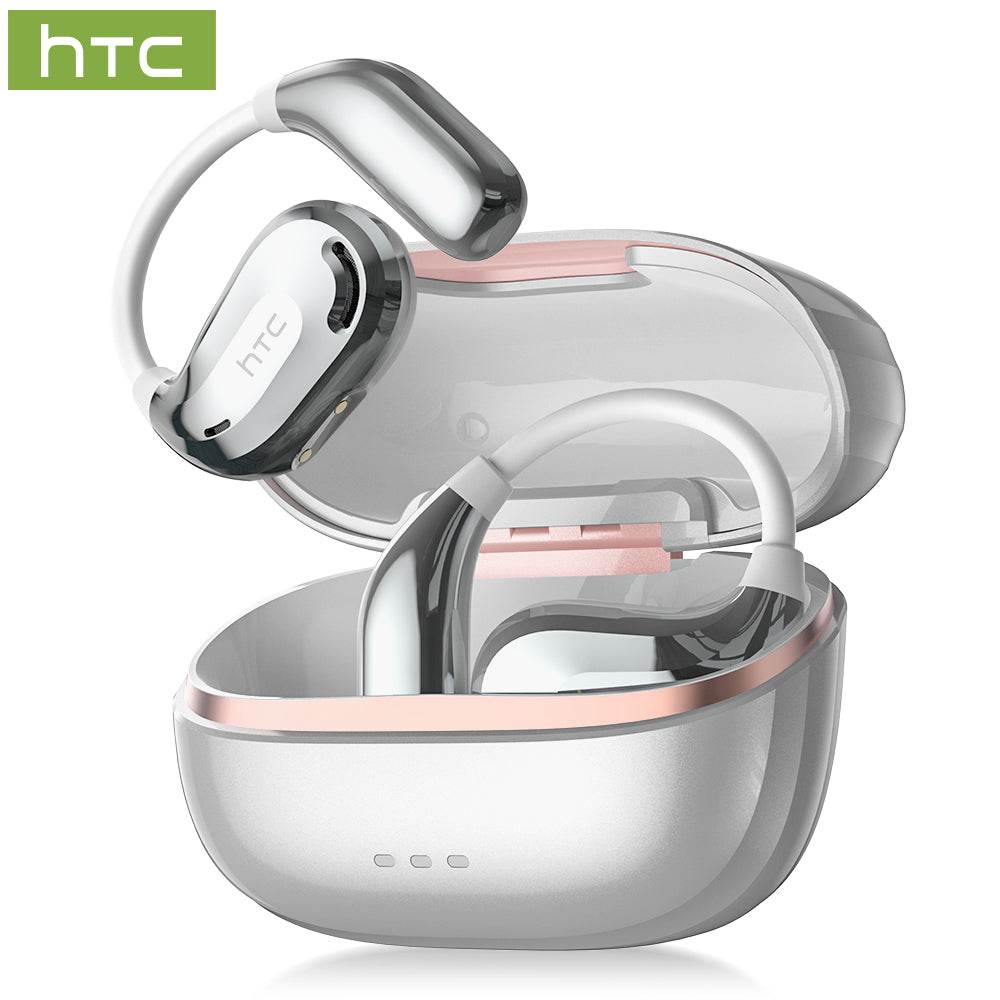 HTC NE18 AI Translator Earbuds Bluetooth V6.0 Earphones TWS Sports Wireless Headphones EarHook Lightweight Headsets Sleek Silver - HTCTOP