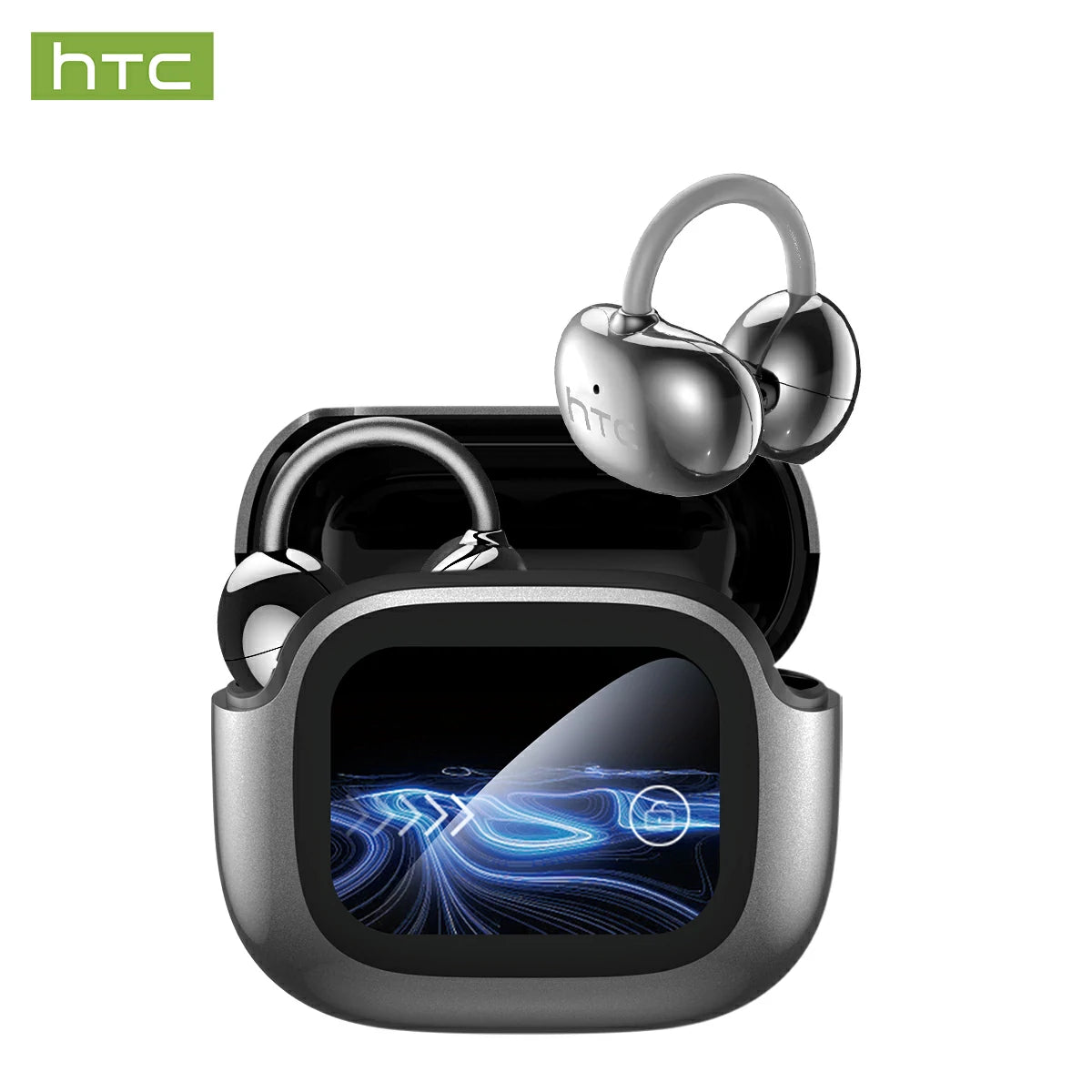 Auriculares HTC NE32 Bluetooth V6.0 AI con pantalla táctil LCD y clip para la oreja OWS Auriculares inalámbricos con traductor y reducción de ruido para llamadas