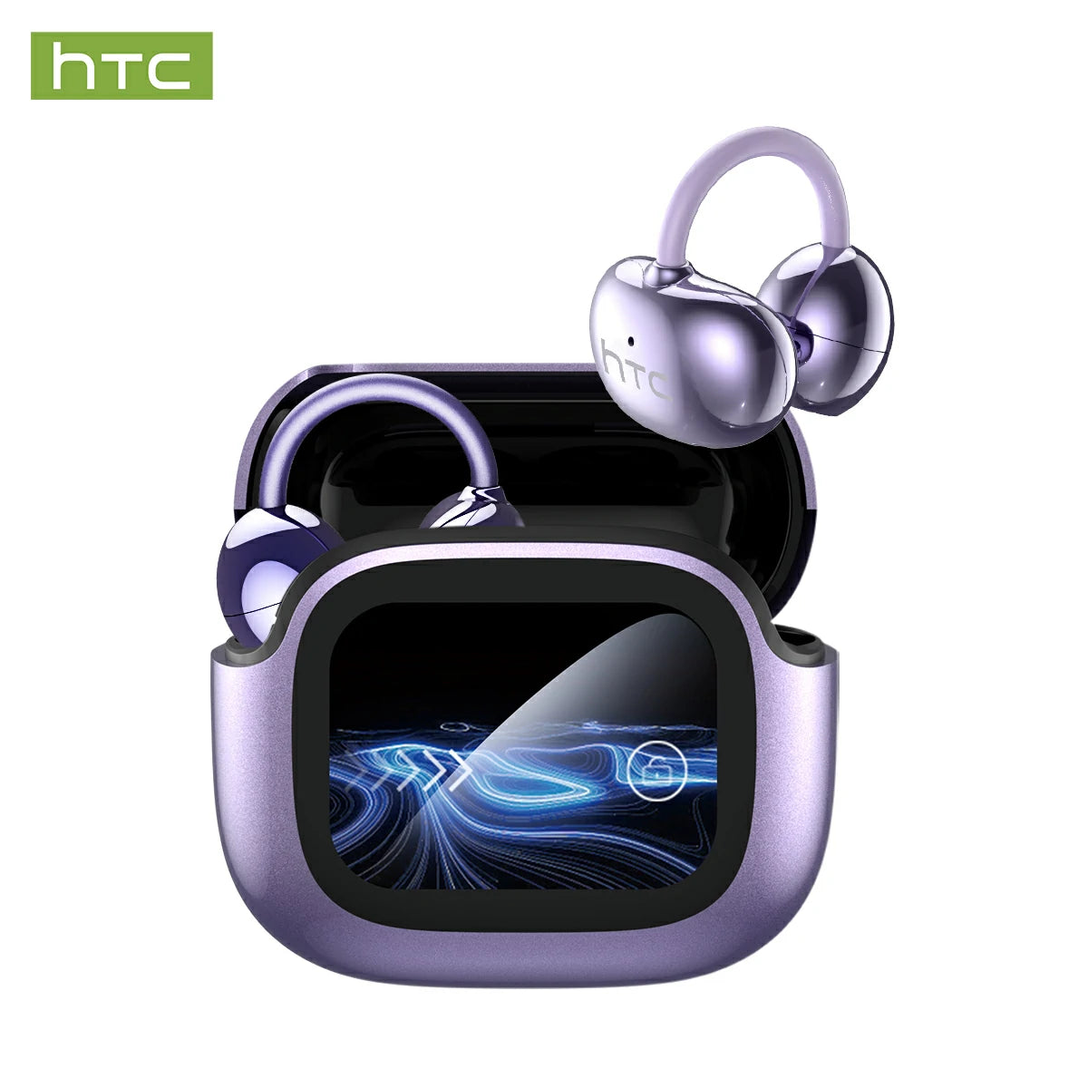 Auriculares HTC NE32 Bluetooth V6.0 AI con pantalla táctil LCD y clip para la oreja OWS Auriculares inalámbricos con traductor y reducción de ruido para llamadas