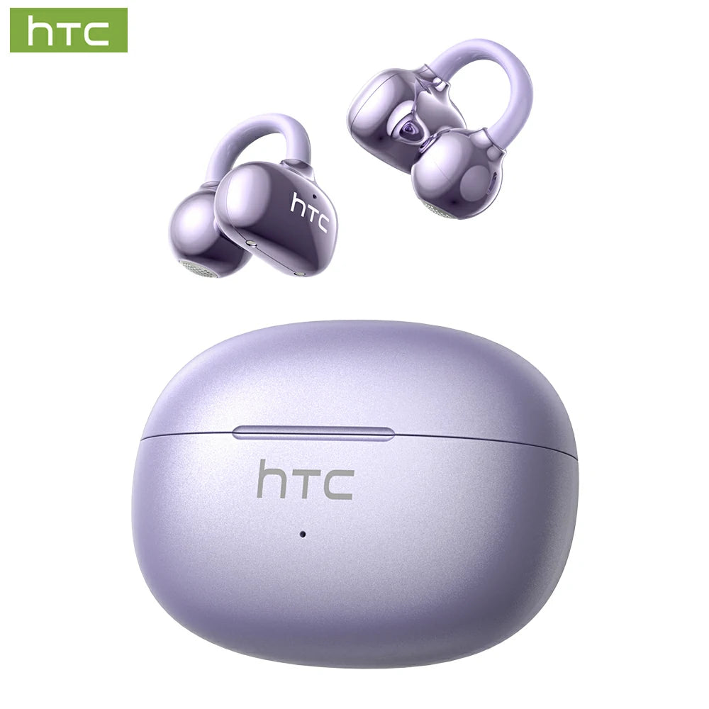 HTC NE55 OWS - Écouteurs clipsables Bluetooth, étanches IPX4, avec boîtier de charge et microphone intégré. Réduction du bruit NC, agréable à porter, excellente qualité sonore, idéal pour le bureau, le sport, les études et les appels vocaux.
