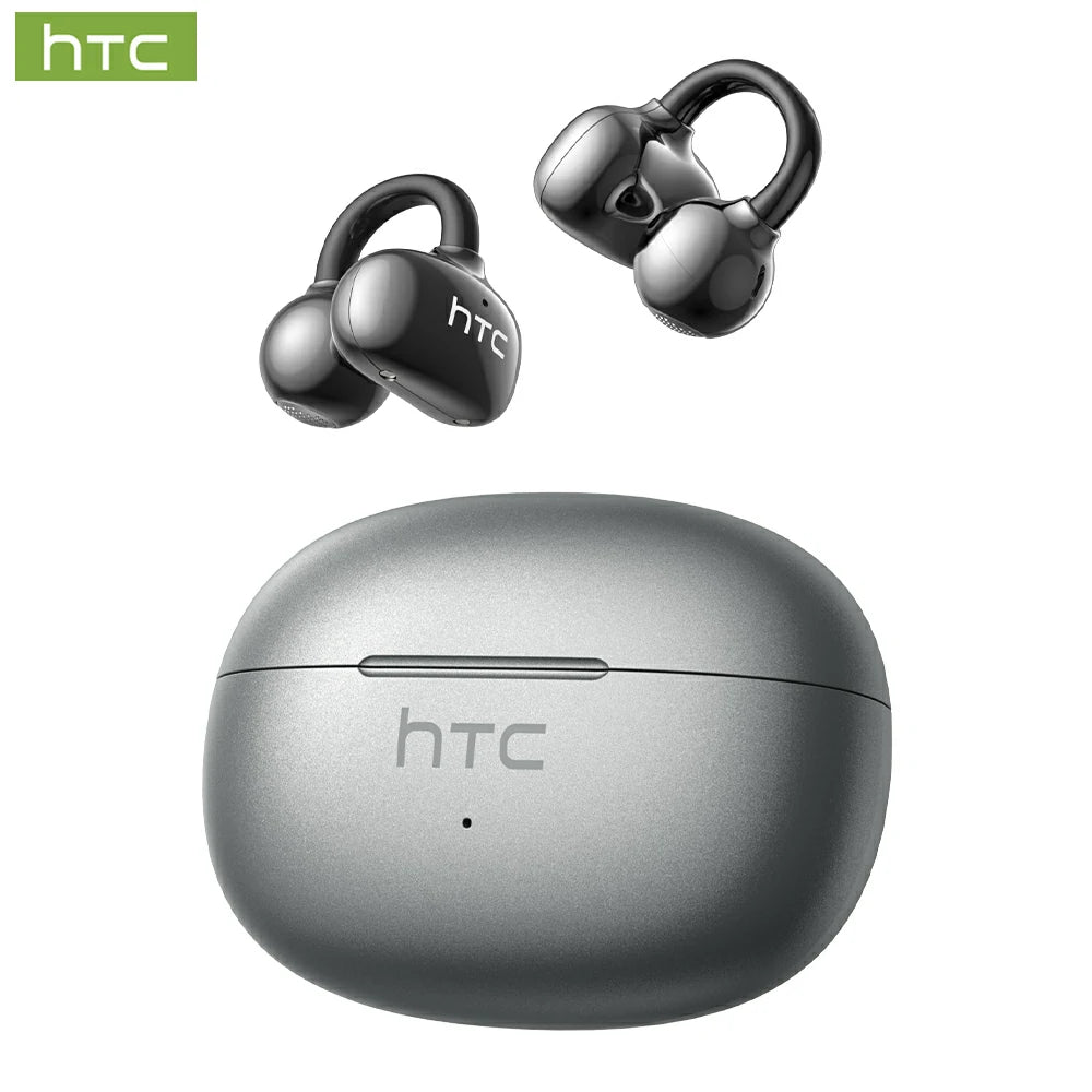 HTC NE55 OWS - Écouteurs clipsables Bluetooth, étanches IPX4, avec boîtier de charge et microphone intégré. Réduction du bruit NC, agréable à porter, excellente qualité sonore, idéal pour le bureau, le sport, les études et les appels vocaux.